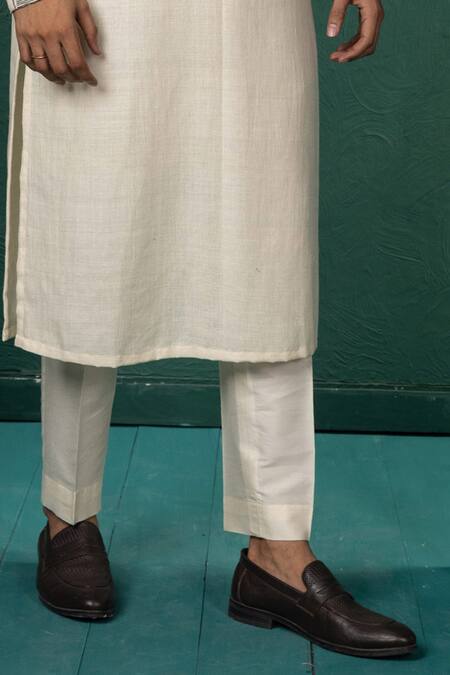 Buy_Minikin_Off White Silk Embroidery Hand Kurta Set _Online_at_Aza_Fashions