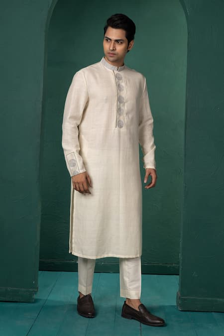 Minikin Off White Silk Embroidery Hand Kurta Set 