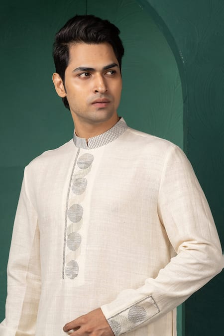 Buy_Minikin_Off White Silk Embroidery Hand Kurta Set 