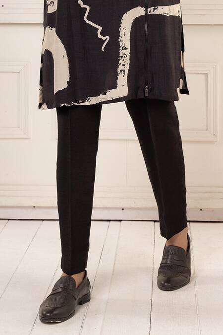 Minikin_Black Silk Printed Kurta Set _Online_at_Aza_Fashions