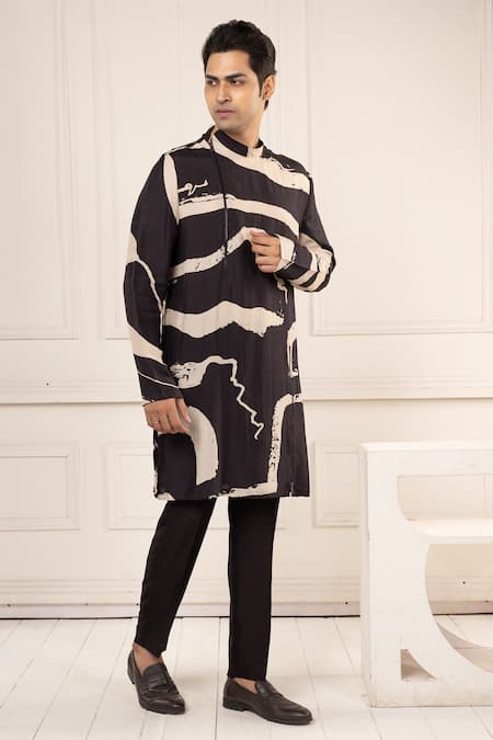 Buy_Minikin_Black Silk Printed Kurta Set 