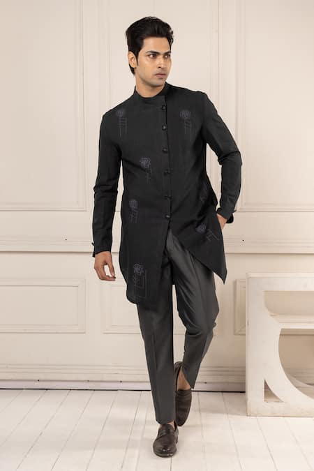 Minikin Black Silk Embroidery Abstract Floral Pattern Kurta Set 