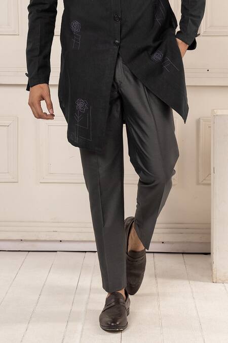 Minikin_Black Silk Embroidery Abstract Floral Pattern Kurta Set _Online_at_Aza_Fashions