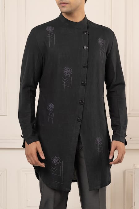 Buy_Minikin_Black Silk Embroidery Abstract Floral Pattern Kurta Set _Online_at_Aza_Fashions