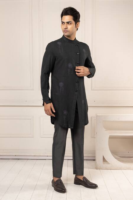 Buy_Minikin_Black Silk Embroidery Abstract Floral Pattern Kurta Set 
