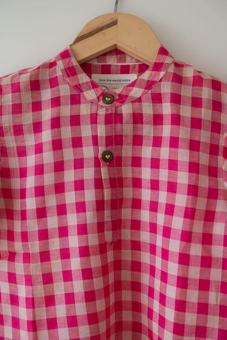 Shop Love The World Today Pink Cotton, Silk Candy Cloud Kurta And Baggy Pant Set Shop_Love The World Today_Pink Cotton, Silk Candy Cloud Kurta And Baggy Pant Set