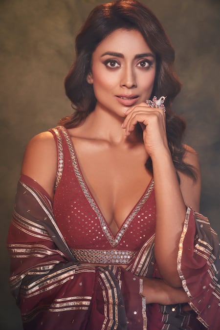 Shop_Vvani By Vani Vats_Multi Color Georgette Sequins, Gota Pre-draped Embroidered Saree With Blouse 