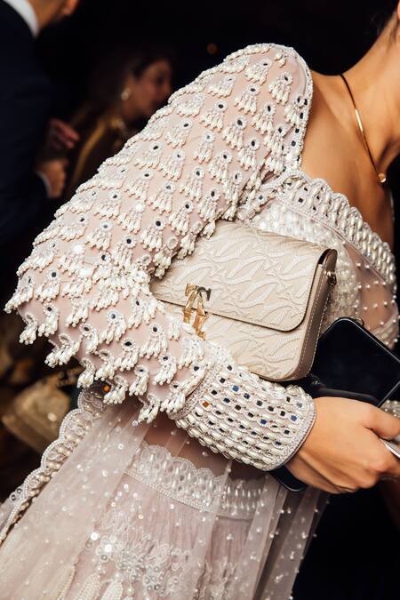 Vvani By Vani Vats Pink Georgette, Net Embroidery, Pearls Chandelier Drop Work Bridal Lehenga Set at Aza Fashions Vvani By Vani Vats_Pink Georgette, Net Embroidery, Pearls Chandelier Drop Work Bridal Lehenga Set _at_Aza_Fashions