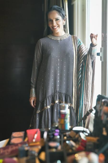 Shop Vvani By Vani Vats Multi Color Georgette, Silk Sequins, Gota Patti, Embroidery Round Kurta Pant Set Online at Aza Fashions Shop_Vvani By Vani Vats_Multi Color Georgette, Silk Sequins, Gota Patti, Embroidery Round Kurta Pant Set _Online_at_Aza_Fashions