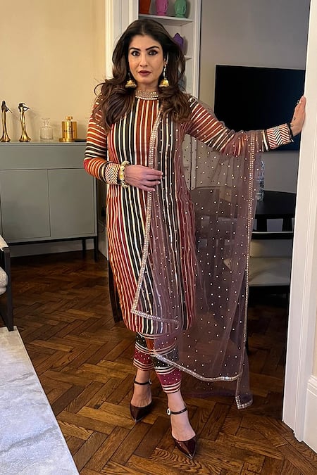 Vvani By Vani Vats Multi Color Georgette, Silk, Net Gota Patti, Sequins Hand Embroidered Kurta Set 