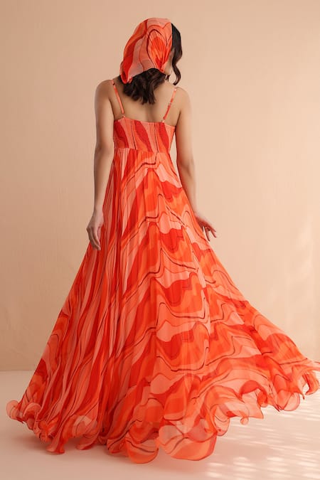 Shop_Pallavi Jaipur_Orange Chiffon Sequins, Embroidery Sweetheart Neck Vitamin Sea Corset Maxi Dress _at_Aza_Fashions