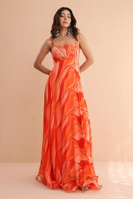 Buy Pallavi Jaipur Orange Chiffon Sequins, Embroidery Sweetheart Neck Vitamin Sea Corset Maxi Dress Online at Aza Fashions Buy_Pallavi Jaipur_Orange Chiffon Sequins, Embroidery Sweetheart Neck Vitamin Sea Corset Maxi Dress _Online_at_Aza_Fashions