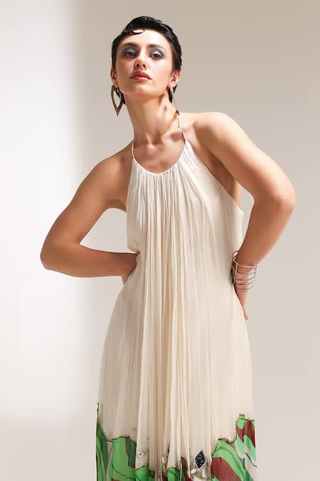 Pallavi Jaipur Ivory Chiffon Mirrors, Sequins, Embroidery Halter Neck La Bling Dress Online at Aza Fashions Pallavi Jaipur_Ivory Chiffon Mirrors, Sequins, Embroidery Halter Neck La Bling Dress _Online_at_Aza_Fashions