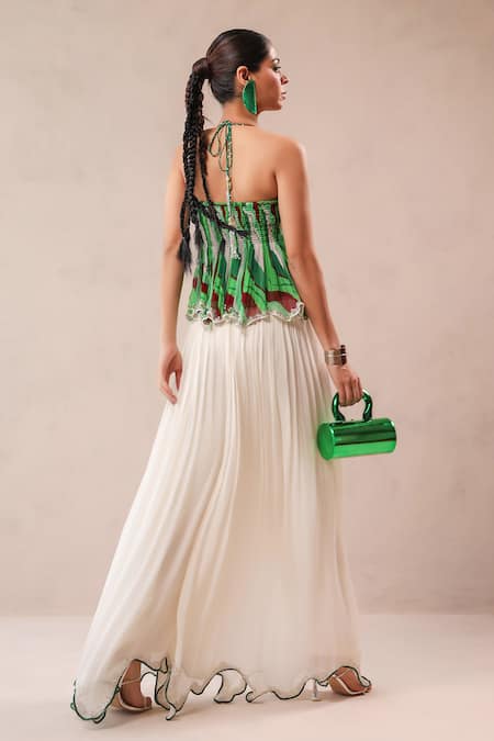 Pallavi Jaipur Vegas Green Halter Top With Ivory Palazzo 