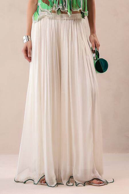 Buy Pallavi Jaipur Green Chiffon, Crepe Embroidery, Stones Halter Vegas Top With Ivory Palazzo Online at Aza Fashions Buy_Pallavi Jaipur_Green Chiffon, Crepe Embroidery, Stones Halter Vegas Top With Ivory Palazzo _Online_at_Aza_Fashions