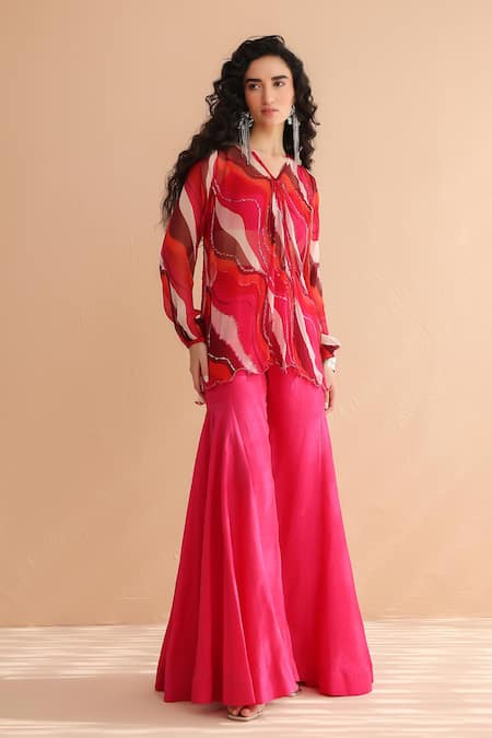 Pallavi Jaipur_Multi Color Chiffon, Tussar, Silk Sequins, Bloody Mary Tunic With Sharara _Online_at_Aza_Fashions