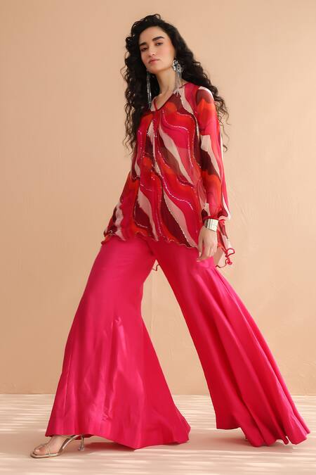 Pallavi Jaipur_Multi Color Chiffon, Tussar, Silk Sequins, Bloody Mary Tunic With Sharara _at_Aza_Fashions