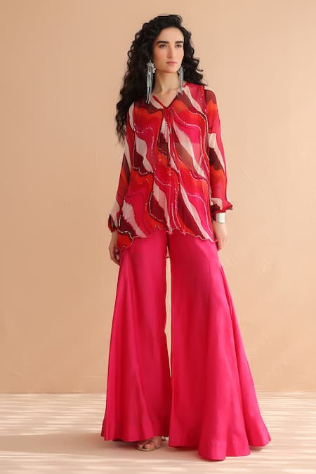 Pallavi Jaipur Multi Color Chiffon, Tussar, Silk Sequins, Bloody Mary Tunic With Sharara 