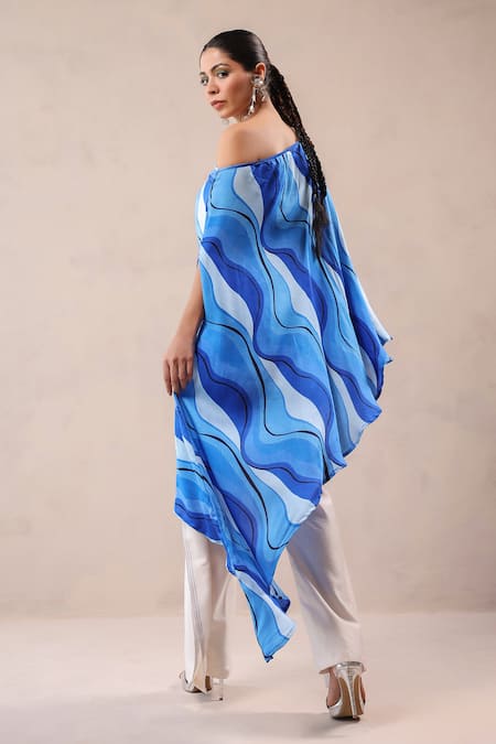 Pallavi Jaipur Atlantic Blue Cruise Cape With Creme Fall Pant 