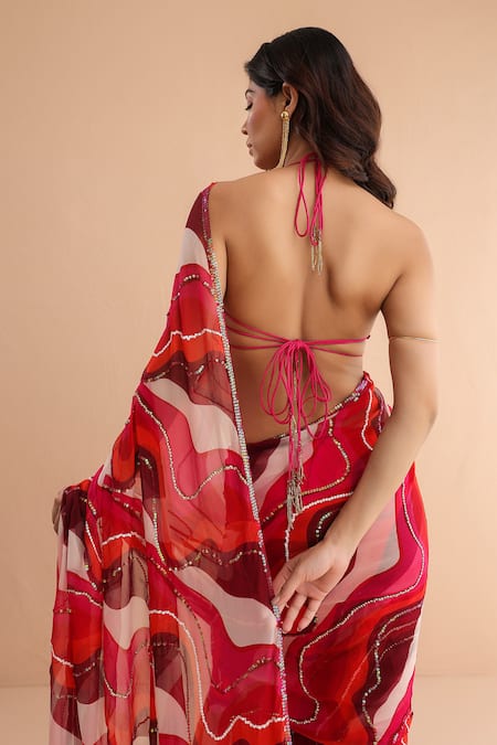 Pallavi Jaipur Cosmopolitan Print Pre-Draped Saree With Backless Blouse 