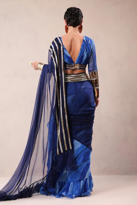 Pallavi Jaipur Ruffle Pre-Pleated Saree With Blouse 