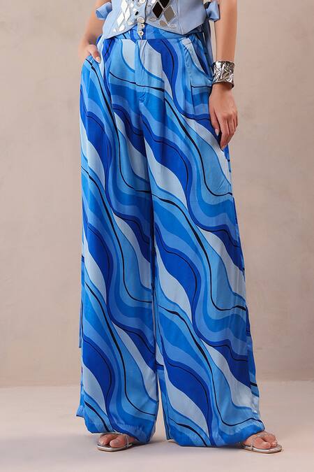 Buy Pallavi Jaipur Sky Blue Chanderi, Silk Mirrors, Embroidery Sheesha Waistcoat And Printed Pant Set Buy_Pallavi Jaipur_Sky Blue Chanderi, Silk Mirrors, Embroidery Sheesha Waistcoat And Printed Pant Set