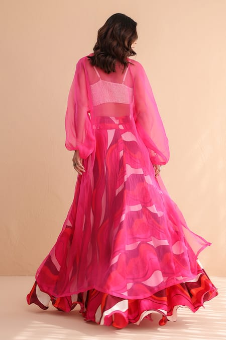 Pallavi Jaipur Pink Martini Jacket & Printed Skirt Set 