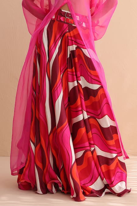 Pallavi Jaipur_Fuchsia Organza, Chanderi, Silk Pink Martini Jacket And Printed Skirt Set _at_Aza_Fashions