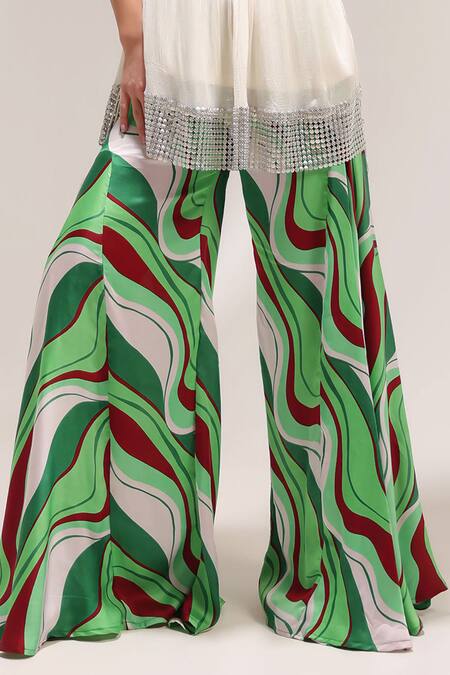 Buy_Pallavi Jaipur_Off White Crepe, Silk Metallic Beverly Hills Creme Tunic With Bell Bottoms Pant _Online_at_Aza_Fashions