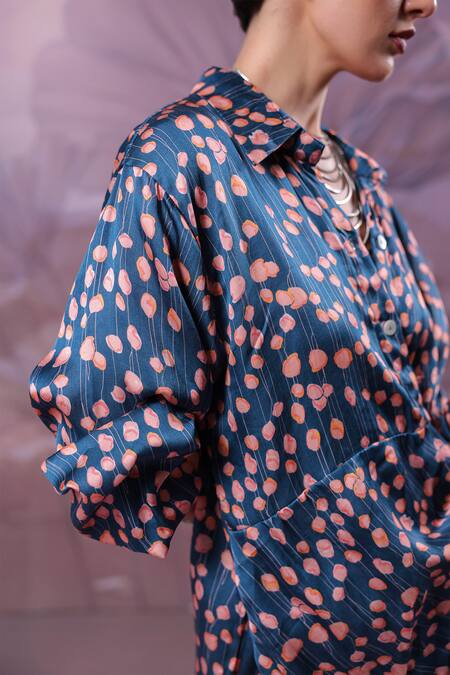 Shop_Pallavi Jaipur_Blue Silk Collared Prussian Chatterjee Pant Set _Online_at_Aza_Fashions