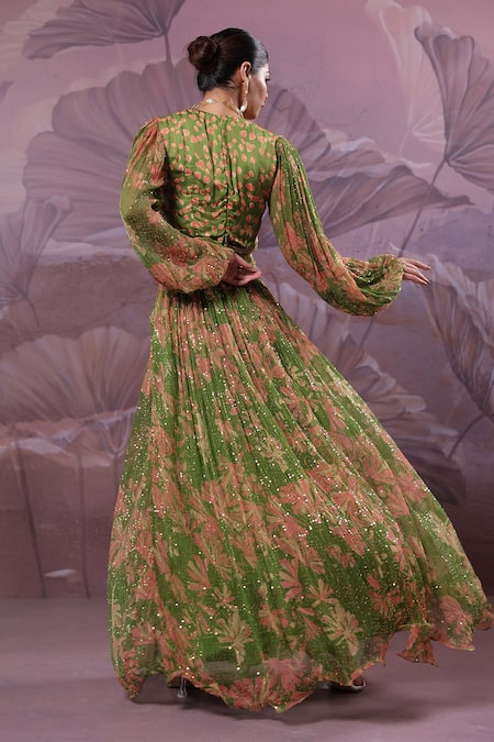 Pallavi Jaipur Avacado Green Phool Bazar Top & Skirt Set 