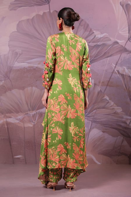 Pallavi Jaipur Ballygunge Avacado Green Tassel Tunic With Pant 