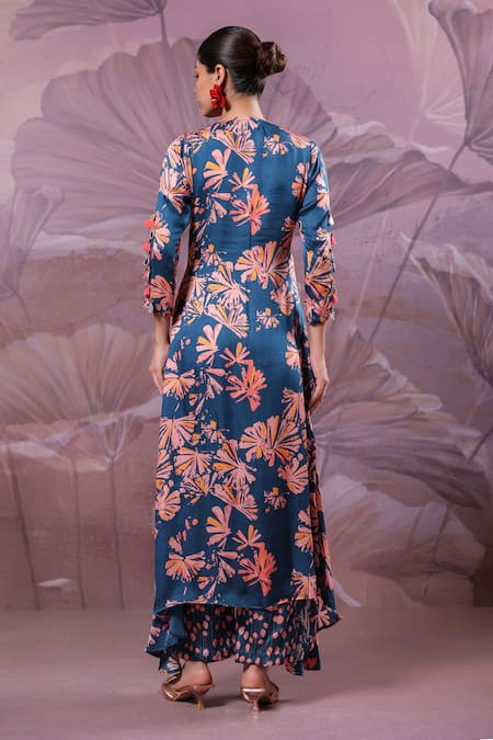 Pallavi Jaipur Ballygunge Prussian Blue Tassel Tunic With Pant 