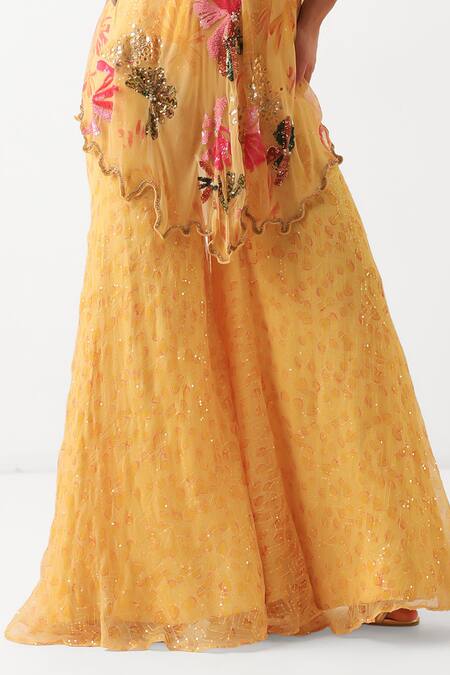 Buy_Pallavi Jaipur_Yellow Chiffon Sequins, Embroidery Scoop Kal Katta Bageecha Tunic And Sharara Set 