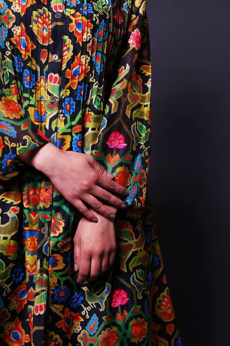 Shop_Thetaa_Multi Color Chanderi Silk, Shantoon Embroidery Round Printed Kurta And Pant Set_Online_at_Aza_Fashions