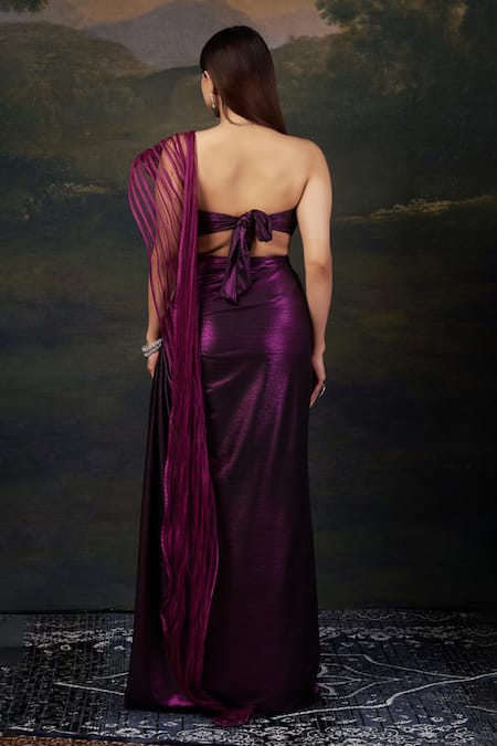 Thetaa Metallic Pre-Draped Saree With Embroidered Blouse 