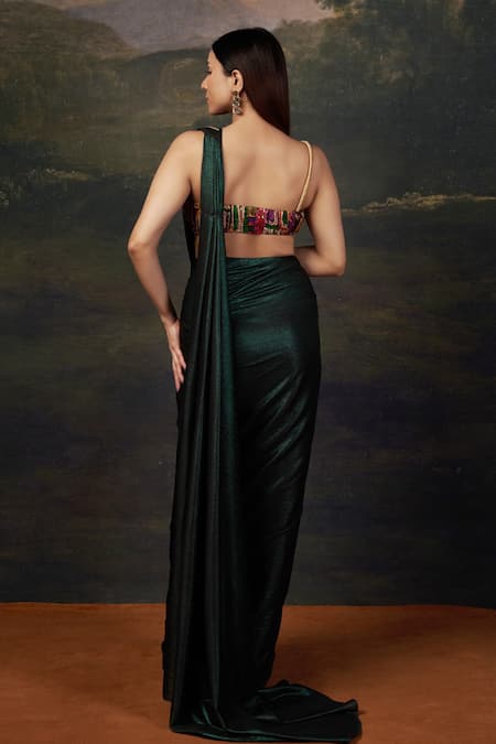 Thetaa Pre-Draped Saree with Embroidered Blouse 