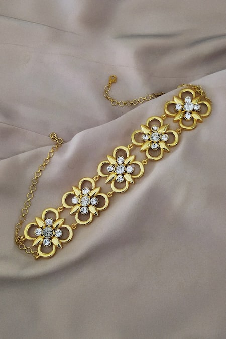 Shop Bblingg Gold Plated Casha Floral Swarovski Element Choker at Aza Fashions Shop_Bblingg_Gold Plated Casha Floral Swarovski Element Choker _at_Aza_Fashions