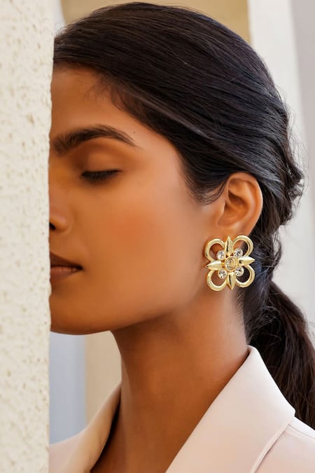 Shop Bblingg Gold Plated Crystals Casha Swarovski Element Stud Earrings at Aza Fashions Shop_Bblingg_Gold Plated Crystals Casha Swarovski Element Stud Earrings _at_Aza_Fashions