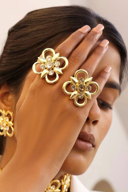 Bblingg Gold Plated Crystals Casha Swarosvki Element Dual Finger Ring 