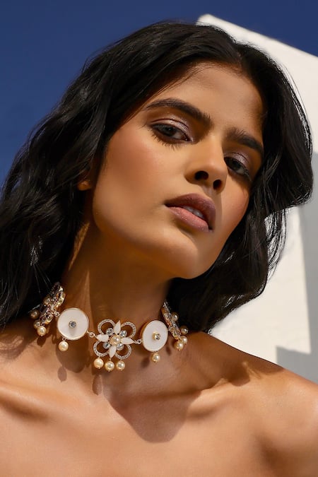 Bblingg White Iraa Mother Of Pearl, Crystal And Enamel Choker 