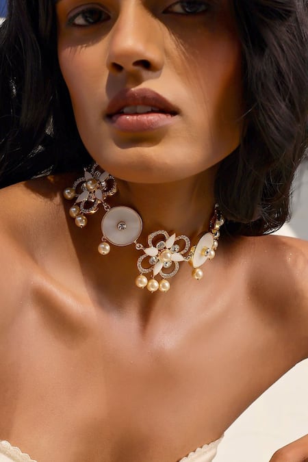 Bblingg White Iraa Mother Of Pearl, Crystal And Enamel Choker Online at Aza Fashions Bblingg_White Iraa Mother Of Pearl, Crystal And Enamel Choker _Online_at_Aza_Fashions