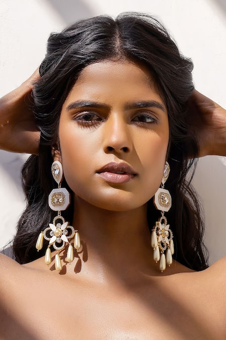 Bblingg Iraa Statement Mother of Pearl, Crystal & Pearl Danglers 