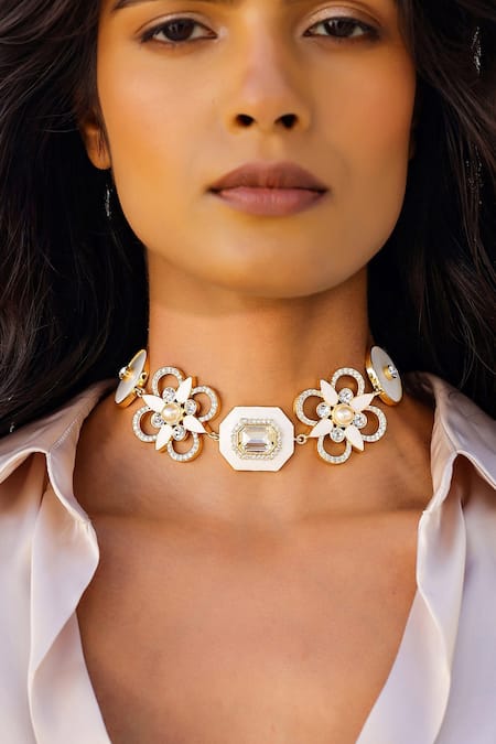 Bblingg Iraa Rectangle Swarovski Crystal & Pearl Enamel Choker 