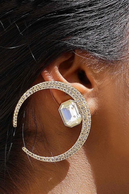 Bblingg Gold Plated Crystals Chaand Crescent Cubic Zirconia And Swarovski Earring 