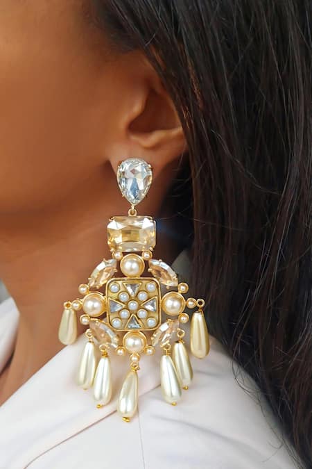 Buy_Bblingg_Gold Plated Pearls, Crystals, Stones Ruhaan Shell And Kundan Earrings _Online_at_Aza_Fashions