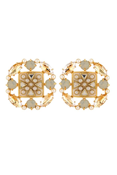 Bblingg Suhaaya Mini Shell Stone, Pearl & Kundan Stud Earrings 
