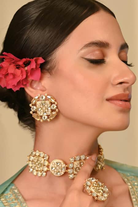 Bblingg Suhaaya Mini Shell Stone, Pearl & Kundan Stud Earrings 