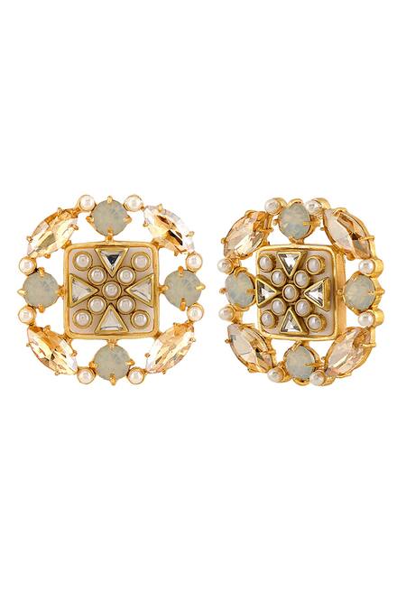 Bblingg Gold Plated Pearls, Crystals, Suhaaya Mini Shell Stone, And Kundan Stud Earrings Online at Aza Fashions Bblingg_Gold Plated Pearls, Crystals, Suhaaya Mini Shell Stone, And Kundan Stud Earrings _Online_at_Aza_Fashions