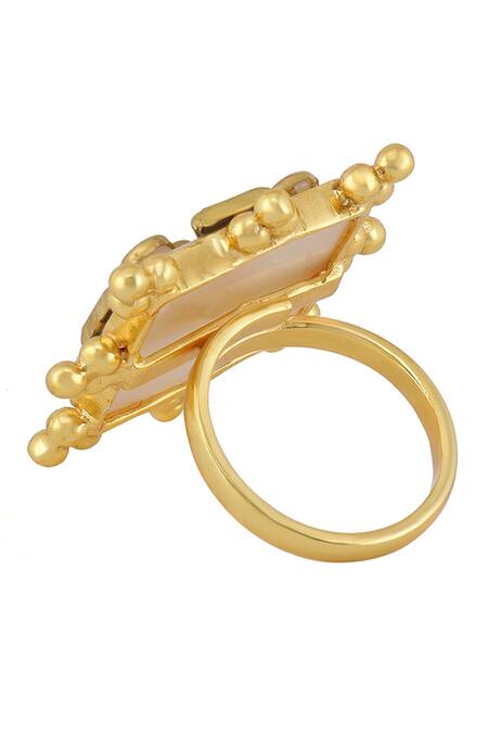 Bblingg Gold Plated Pearls, Crystals, Stones Viana Mini Ivory Shell Kundan Ring Online at Aza Fashions Bblingg_Gold Plated Pearls, Crystals, Stones Viana Mini Ivory Shell Kundan Ring _Online_at_Aza_Fashions